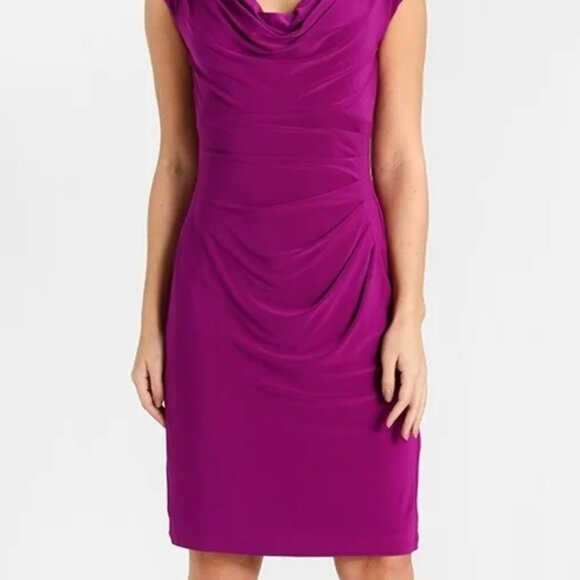 Lauren by Ralph Lauren Fuchsia Pink Business Cocktail Ruched Midi Dress - Picture 2 of 5
